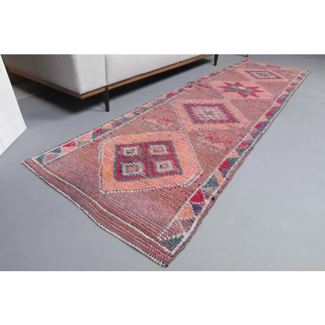 Turkish Vintage Turkish Oushak Handmade Wool Cotton Pink Runner For Sale - Image 3 of 10