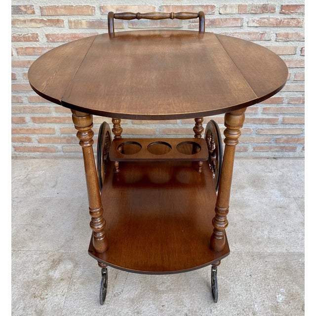 Mid-Century French Wooden Bar Cart Trolley, 1950s For Sale - Image 11 of 18