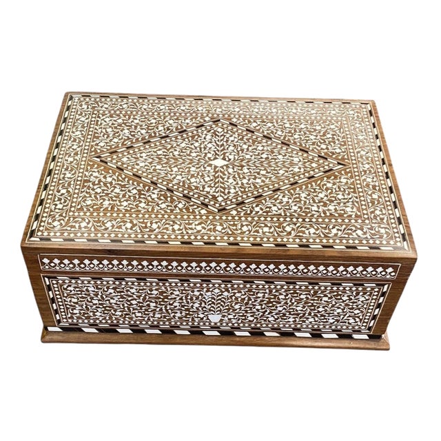 Indian Rosewood Jewellery Box with White Floral Inlay For Sale