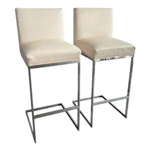1980s Minimal Leather Chrome Cantilever Bar Stools - Set of 2