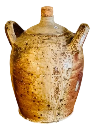 French Twin-Handled Pottery Eau de Vie Pitcher, 19th Century