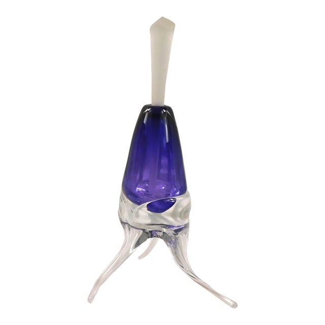 Very Unusual Footed Purple Art Glass Perfume Bottle For Sale