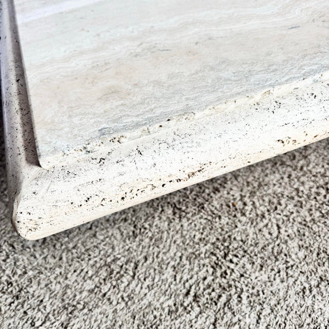 Beige Vintage Italian Travertine Square Top Coffee Table For Sale - Image 8 of 12