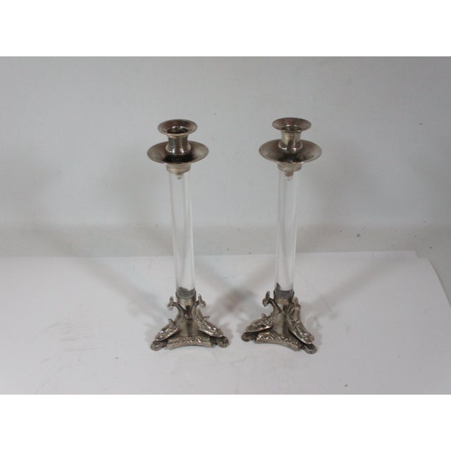 Contemporary Vintage Lucite & Silverplate Sea Serpent Candle Holders- a Pair For Sale - Image 3 of 10