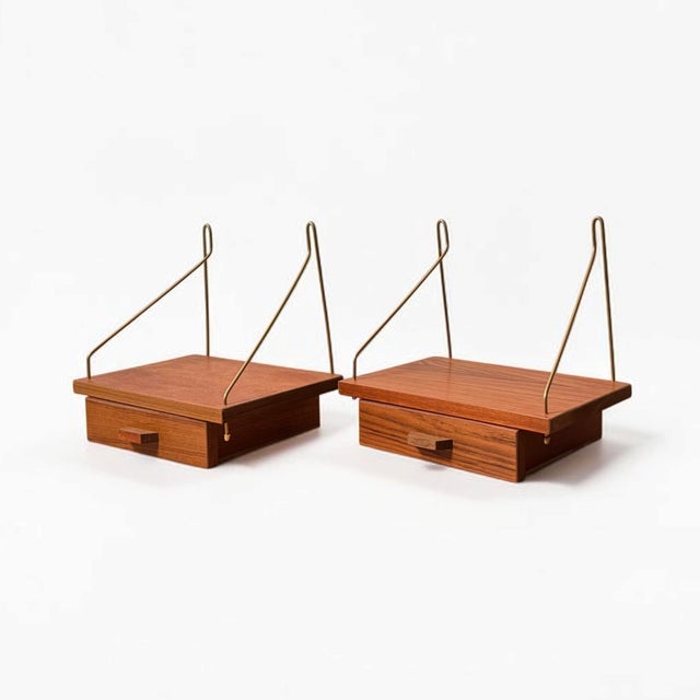Wood Danish Teak Wall-Mounted Bedside Tables, 1960s, Set of 2 For Sale - Image 7 of 8