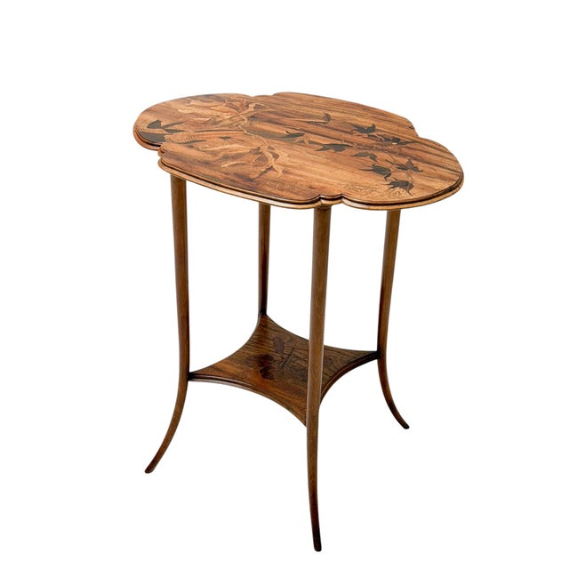 Art Nouveau Walnut Marquetry Side Table by Émile Gallé, France, 1900s For Sale - Image 3 of 10