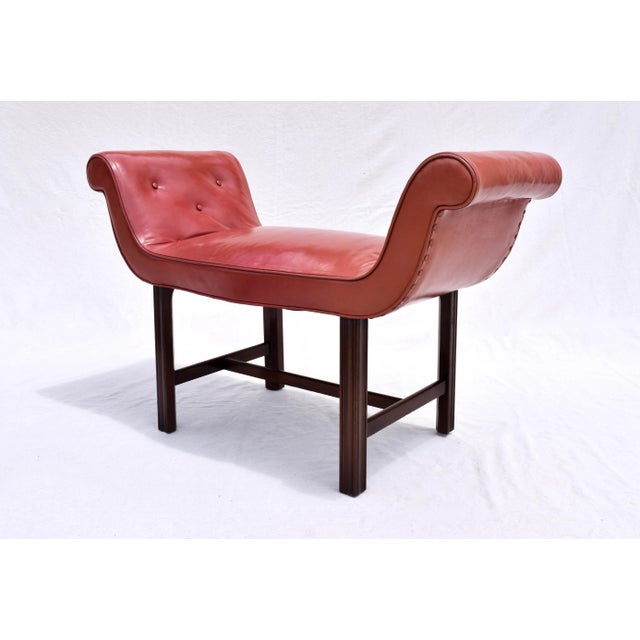 Antique Chippendale Window Benches, Mahogany & Leather, England, 1940s For Sale - Image 11 of 13