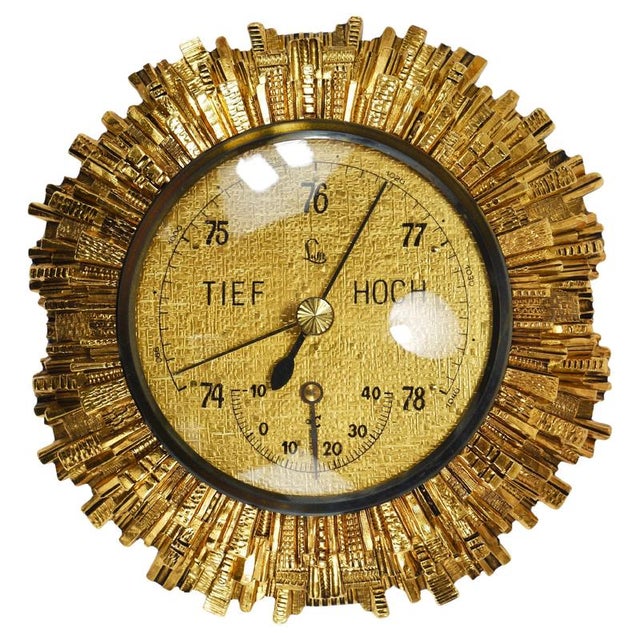 Sunburst Golden Brass Wall Weather Station, 1950s For Sale - Image 15 of 15