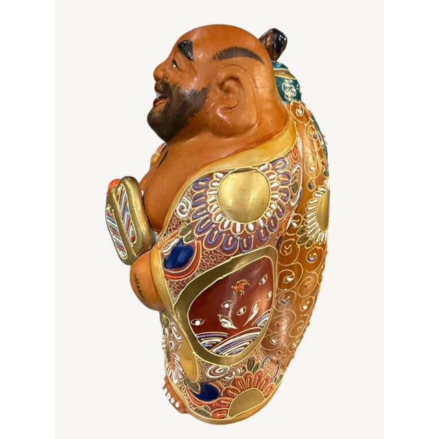 Vintage Japanese Kutani Hotei Laughing Buddha Moriage Gilt Figurine 9.25" For Sale In Dallas - Image 6 of 9
