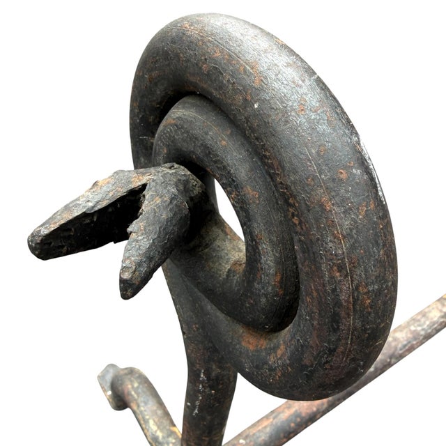 Pair of Hand-Wrought Iron Serpent Andirons, Early 20th Century For Sale - Image 14 of 15
