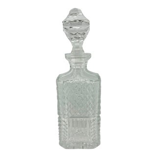 Vintage Lead Crystal Square Decanter with Diamond Cut Design With Faceted Stopper For Sale