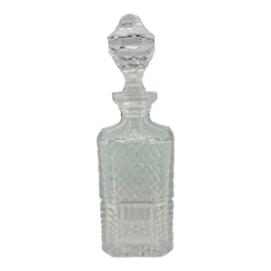 Vintage Lead Crystal Square Decanter with Diamond Cut Design With Faceted Stopper