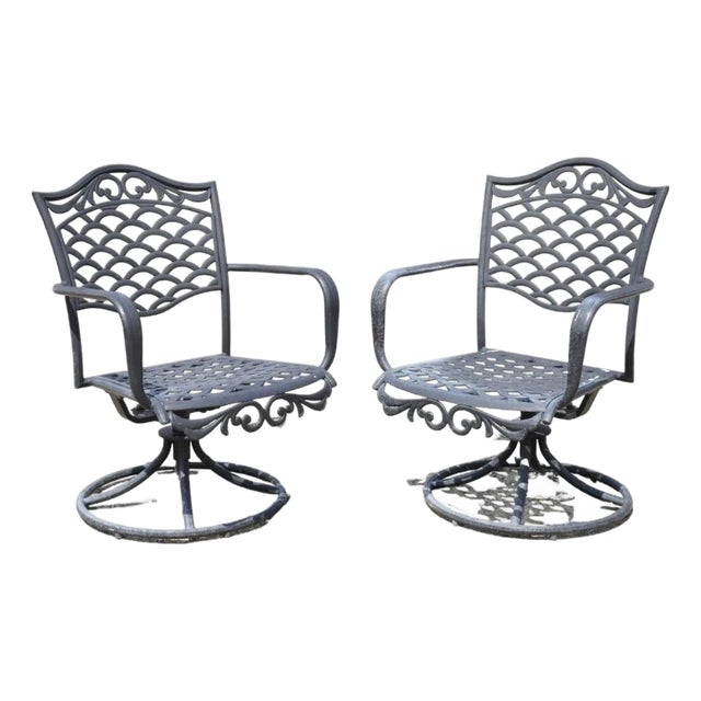 Mediterranean Style Aluminum Swivel and Tilt Black Tuscan Garden Patio Chairs For Sale