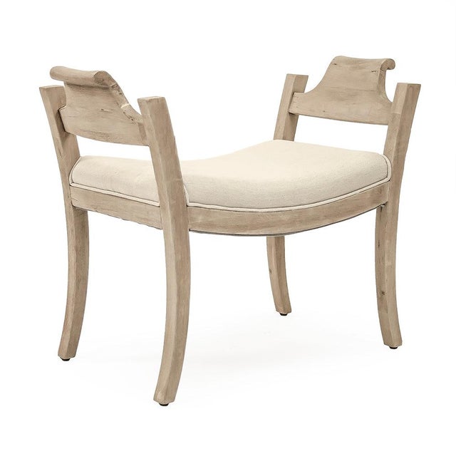 French Mila Stool - Natural Linen / Natural Driftwood Frame For Sale - Image 3 of 3