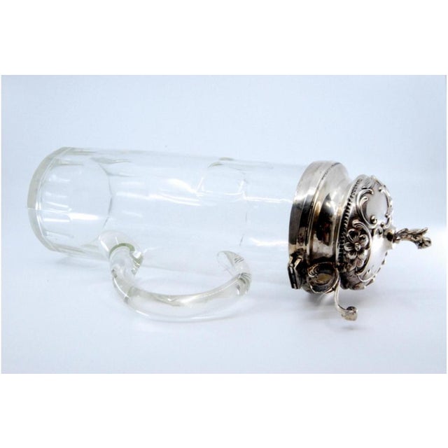 Metal Wine Jug in Cut Glass with Embossed Silver Lid and Cut-Out Handle For Sale - Image 7 of 10