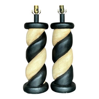 Vintage Boho Twisted Wood Lamps - a Pair For Sale