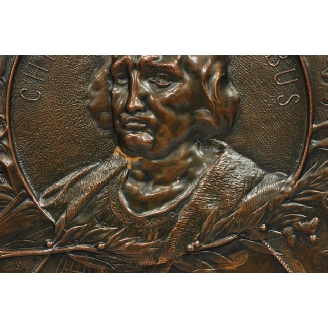 Brown 1893 World's Fair Columbian Exhibition Christopher Columbus Bronze Charge Plaque For Sale - Image 8 of 12