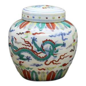 Early 20th Century Chinese Ceramic Tea Jar China Blue and White Doucai Porcelain Chenghua Tian Marked Jar Hand Painted Dragon Pattern