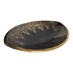 Mid 20th Century German Ceramic Bowl With Black Glaze & Gold Rim Detail