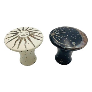 1990s Emilia Castillo “Sol Y Luna” Silver & Porcelain Salt and Pepper Set For Sale