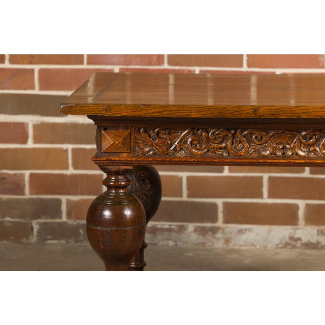English 19th Century Oak Table with Carved Apron and Turned Baluster Legs For Sale In Atlanta - Image 6 of 12