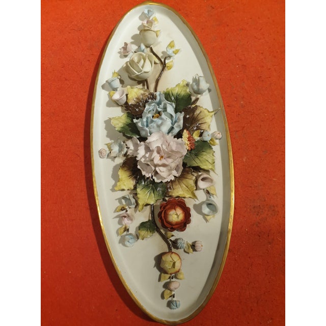 Hand-Painted Tile with Bouquet of Flowers and Roses from Capodimonte, 1950s For Sale - Image 6 of 6