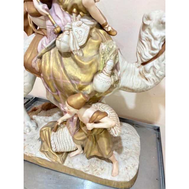 Early 20th-century Royal Dux Bohemia Czechoslovakia extra-large porcelain camel w/ rider statue. Marked at base as shown....