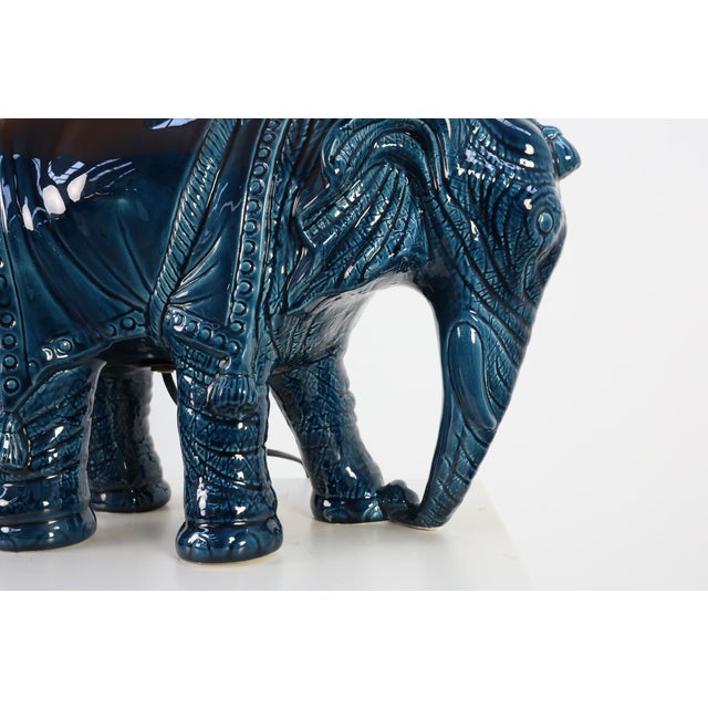 Hollywood Regency Blue Elephant Ceramic Table Lamp, Belgium, 1970s For Sale - Image 11 of 12