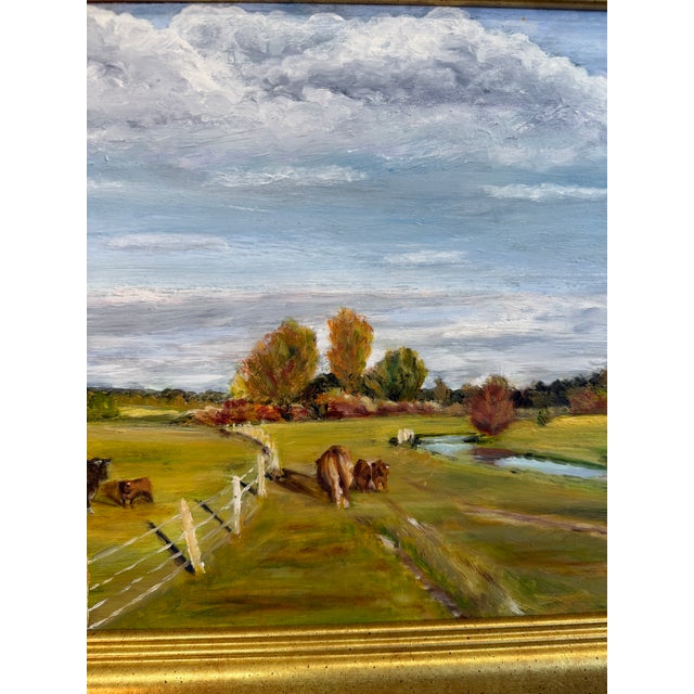 Pastoral Cow Landscape Oil Painting - Singed JKR For Sale - Image 4 of 4