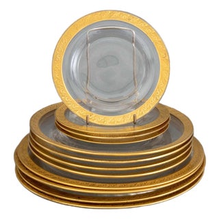 Modern Gilt Encrusted Glass Plates, 12 For Sale
