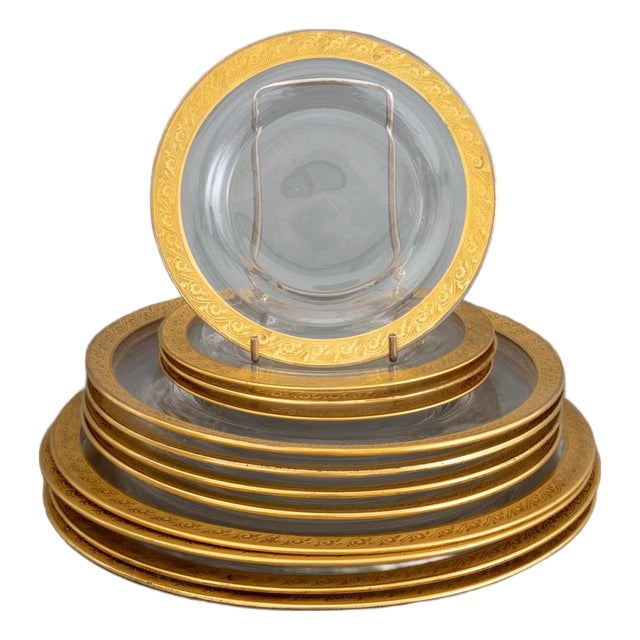 Modern Gilt Encrusted Glass Plates, 12 For Sale
