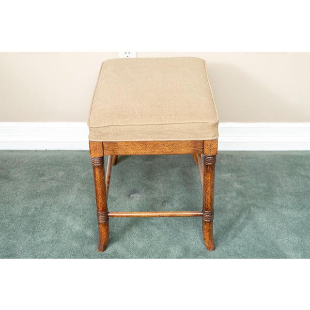 Wood Vintage Faux Bamboo Upholstered Vanity Foot Stool For Sale - Image 7 of 8