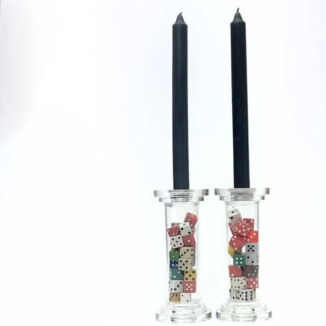 1980s Adaptable Clear Acrylic Candle Holders - A Pair For Sale In Miami - Image 6 of 9