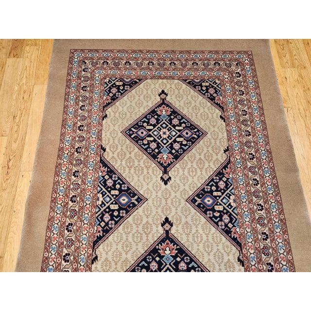 Vintage Malayer Gallery Rug, Hand-Knotted Wool, Geometric Pattern, 5x10, Camehair & Navy For Sale In Chicago - Image 6 of 13