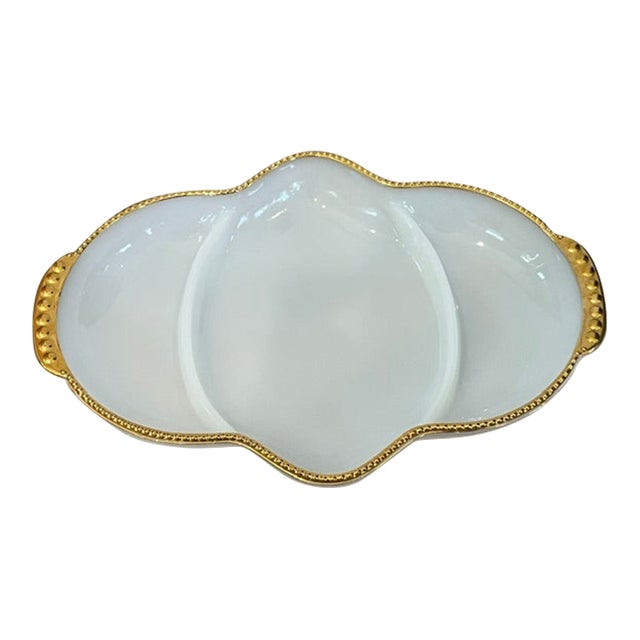 Vintage Relish Dish Made by Fire-King (Anchor Hocking) From White Milk Glass. For Sale
