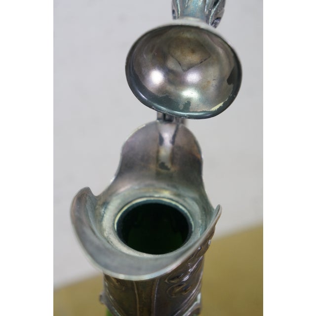 Glass Antique Art Nouveau German WMF Green Glass Pewter Claret Pitcher Jug For Sale - Image 7 of 15