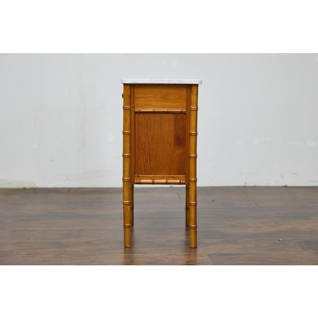 19th Century English Pine Bedside Cabinet with Marble Top and Faux Bamboo Frame For Sale - Image 10 of 12