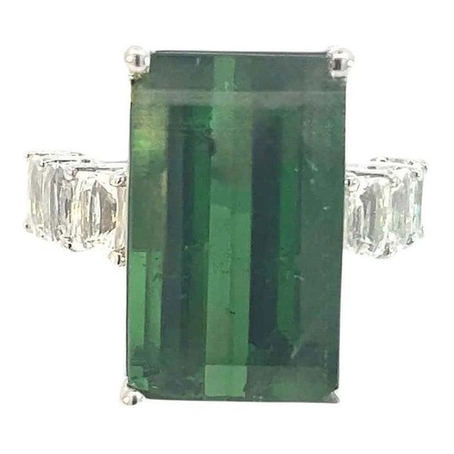 Magnificent Natural Tourmaline and White Sapphire Ring Size 6.75 14k WG 21.03 TCW Certified $12,950 310646 This is a one...