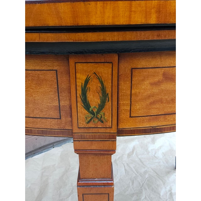 Late 18th Century Pair of George III Floral Wreath Painted Crossbanded Satinwood Demilune Card Tables For Sale In Washington DC - Image 6 of 18