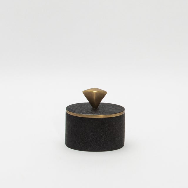 Metal Set of 2 Boxes in Black Shagreen With Bronze Patina Brass Knob by Kifu Paris For Sale - Image 7 of 9