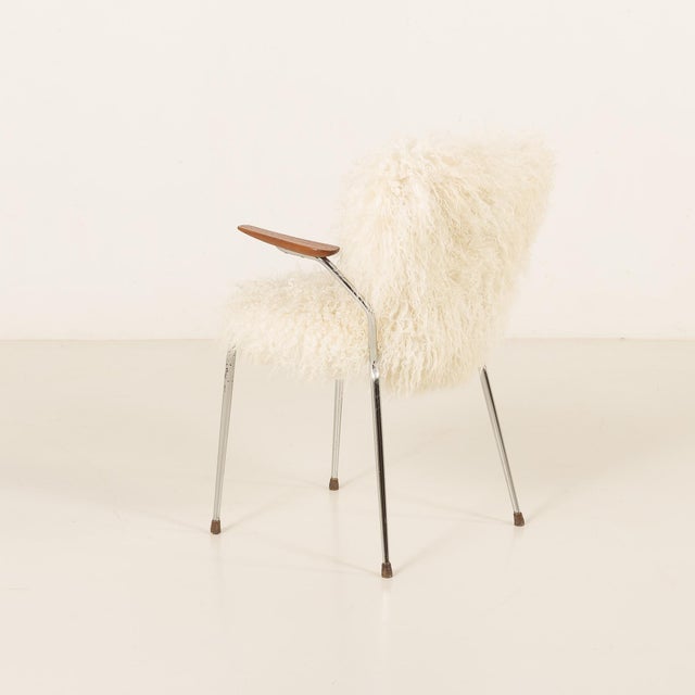Wood Mid-Century Long Hair Sheepskin Chair, Denmark, 1950s For Sale - Image 7 of 14