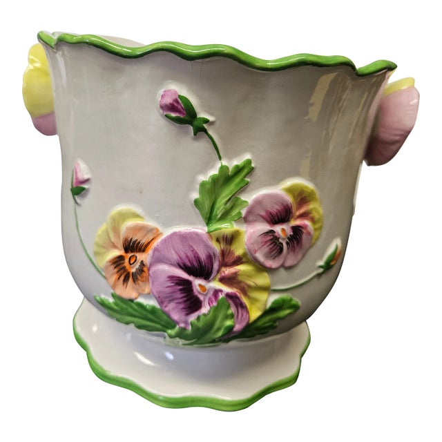 Charming Vintage Italian Pottery Cachepot For Sale