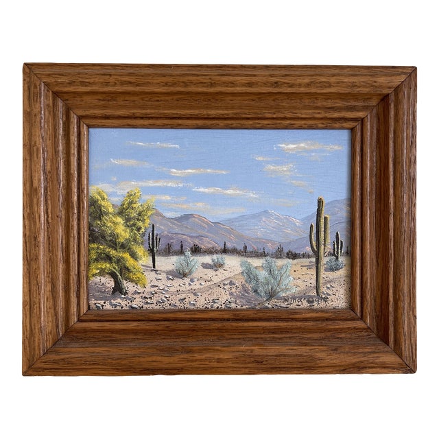 Mid 20th Century Original Acrylic Painting of a Desert Scene, Signed and Framed For Sale
