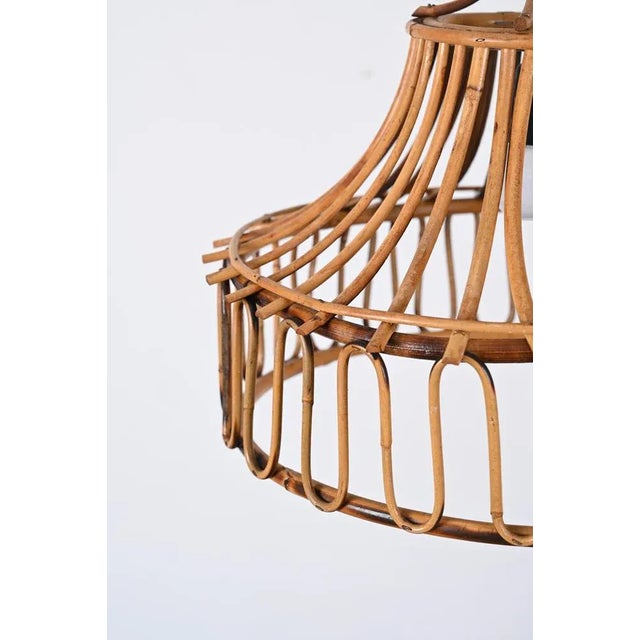 1960s Mid-Century Italian French Riviera Round Bamboo and Rattan Pendant Light, 1960s For Sale - Image 5 of 13