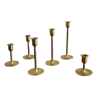 Mid-Century Brass Candlesticks, Set of 6 For Sale