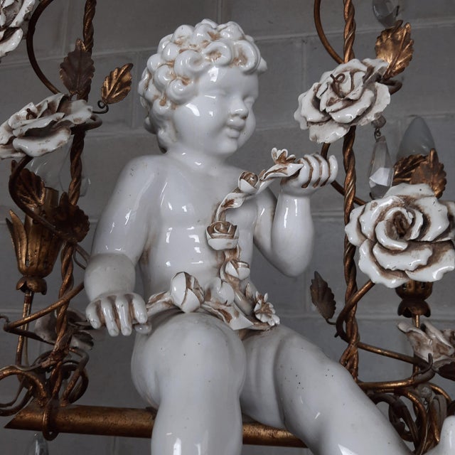 Antique Chandelier in Ceramic and Iron, 1950s For Sale - Image 13 of 18