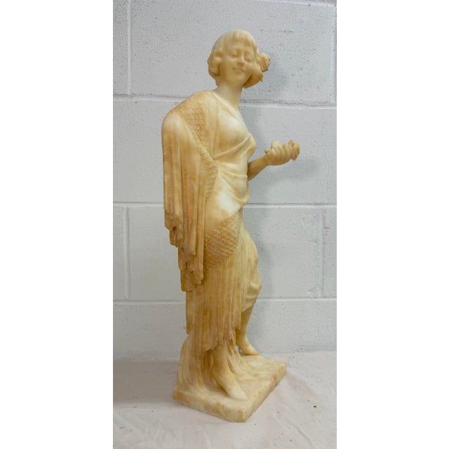 Large Antique Hand Carved Alabaster Stone Lady Woman Sculpture Statue Art Marble For Sale - Image 12 of 16