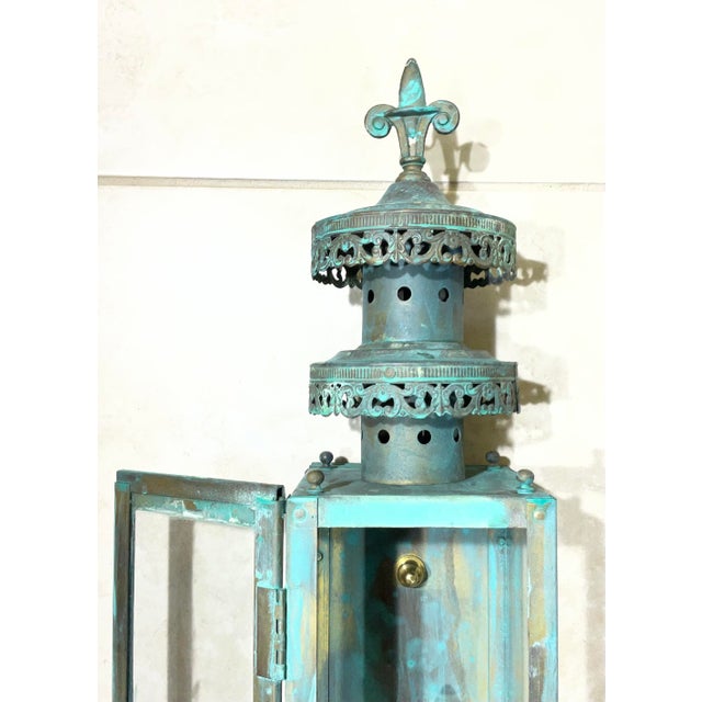 Single Vintage Solid Brass Wall Hanging Lantern For Sale - Image 15 of 16