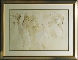 Jurgen Gorg "Strefichter" Etching Woman Custom Framed Hand Signed