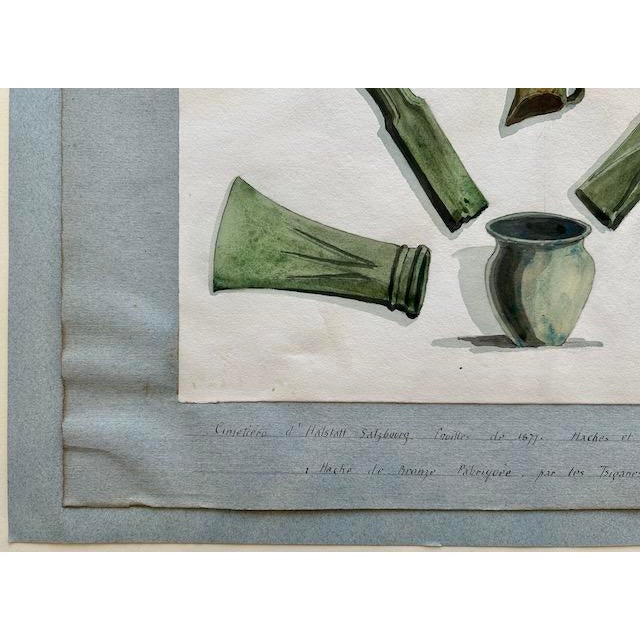 Austrian Museum Collection of Bronze Age Tools Original Watercolor Illustration C.1900 For Sale - Image 4 of 9